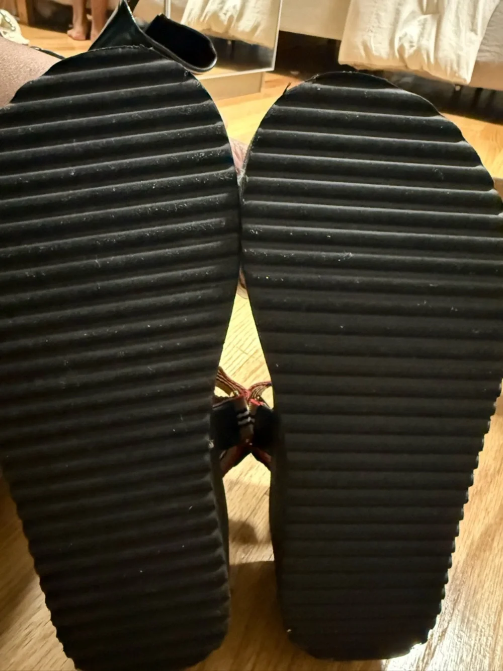 Burberry Beige, Black and Red Striped Webbing Sandal - Picture 5 of 5